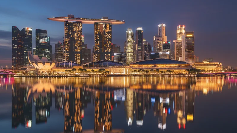 Singapore Marina Bay skyline at night with golden city lights reflected in water — Singapore Online Casino Guide